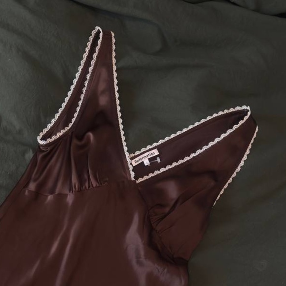 Reformation Chocolate  Keaton Silk Dress - Picture 7 of 9